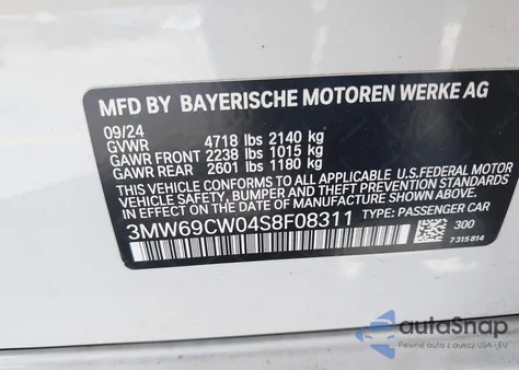 2025 BMW 3 Series 330I from USA, damaged, VIN 3MW69CW04S8F08311